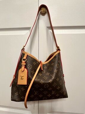 Inspire iconic Monogram Hobo Shoulder Bag - Brown with Red Trim
